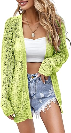 Women's Crochet Lightweight Cardigan Blouse Front Front Long Sleeve Summer Cardigan